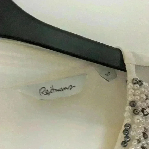 Reitmans size Small off white shirt with embellished collar blue and white pearl - Picture 7 of 8